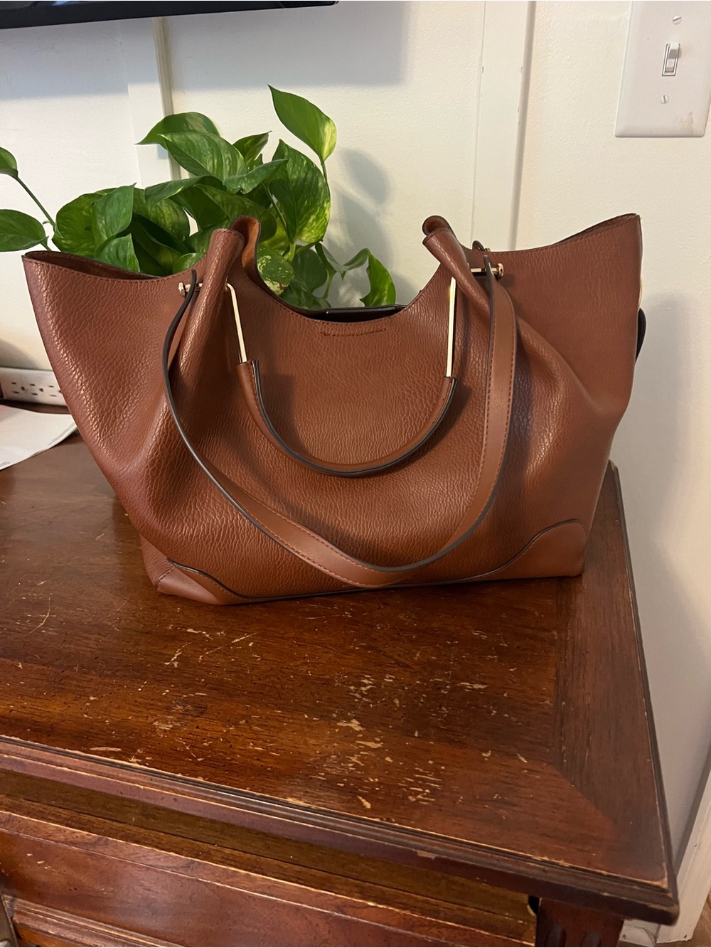 NWOT Sondra Roberts squared camel vegan Leather Tote Handbag